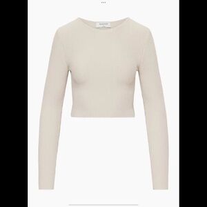 Aritzia Babaton Sculpt Knit Crew Cropped Longsleeve (2XS, Matte Pearl)